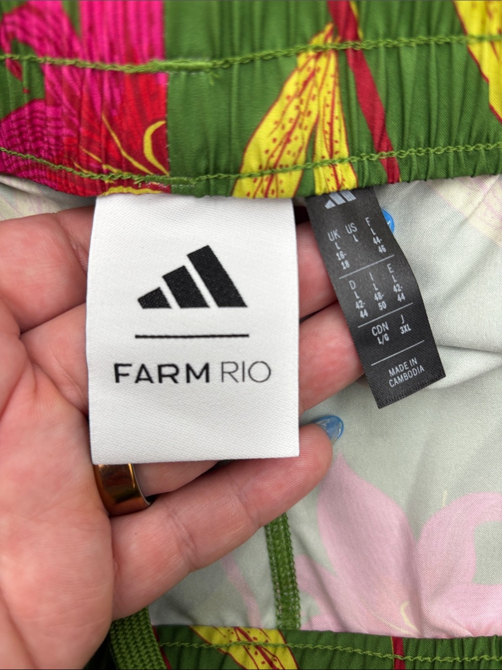 Adidas x Farm Rio Pacer Shorts in Crew Green/Magenta/Lime - Picture 5 of 7